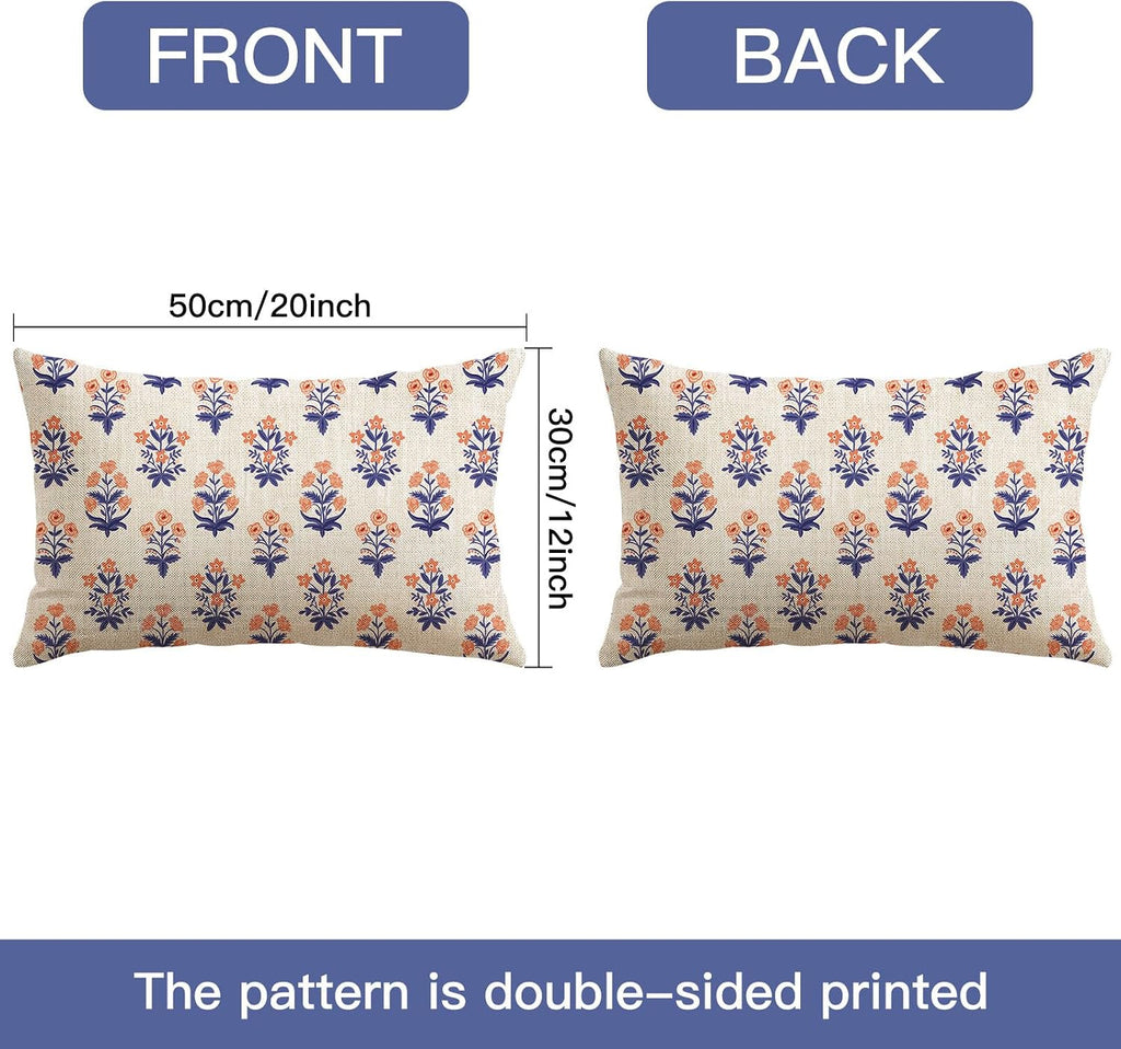 OTOSTAR Floral Print Pillow Covers 12x20 Inch Pack of 2 Double-Sided Navy Blue Orange Flower Lumbar Throw Pillow Covers Farmhouse Rustic…