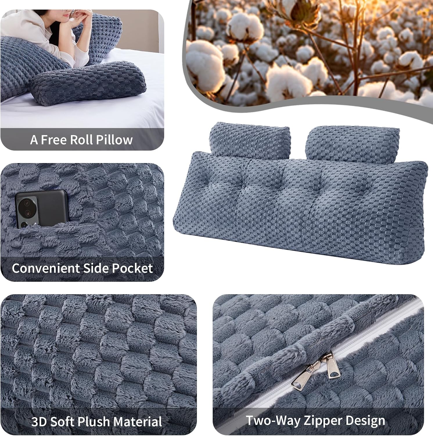 Wedge Headboard Pillow - Bed Wedge Pillow for Headboard Triangular Head board Pillows with Neck Roll -Large Bolster Pillows for Sitting…