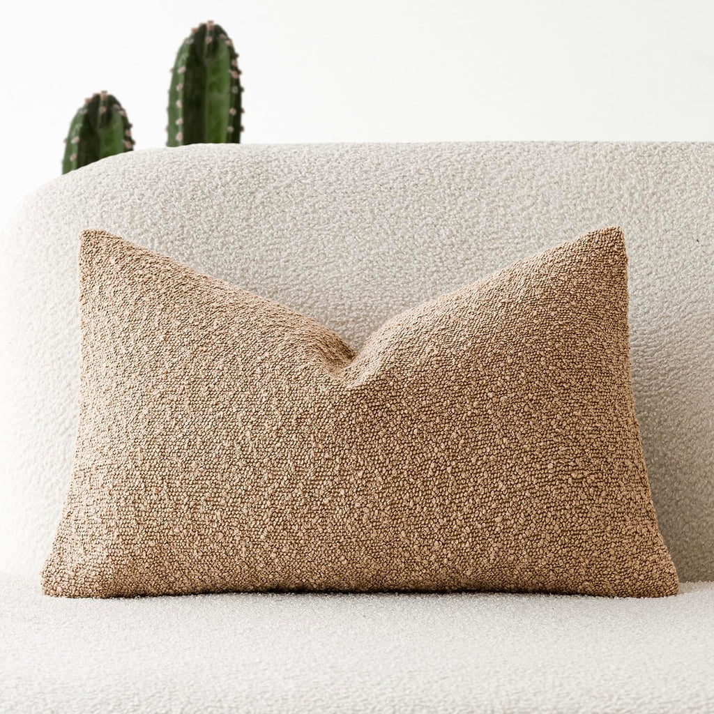 Foindtower Textured Boucle Throw Pillow Covers Accent Solid Lumbar Pillow Cases Cozy Soft Decorative Couch Cushion Case for Chair Sofa…
