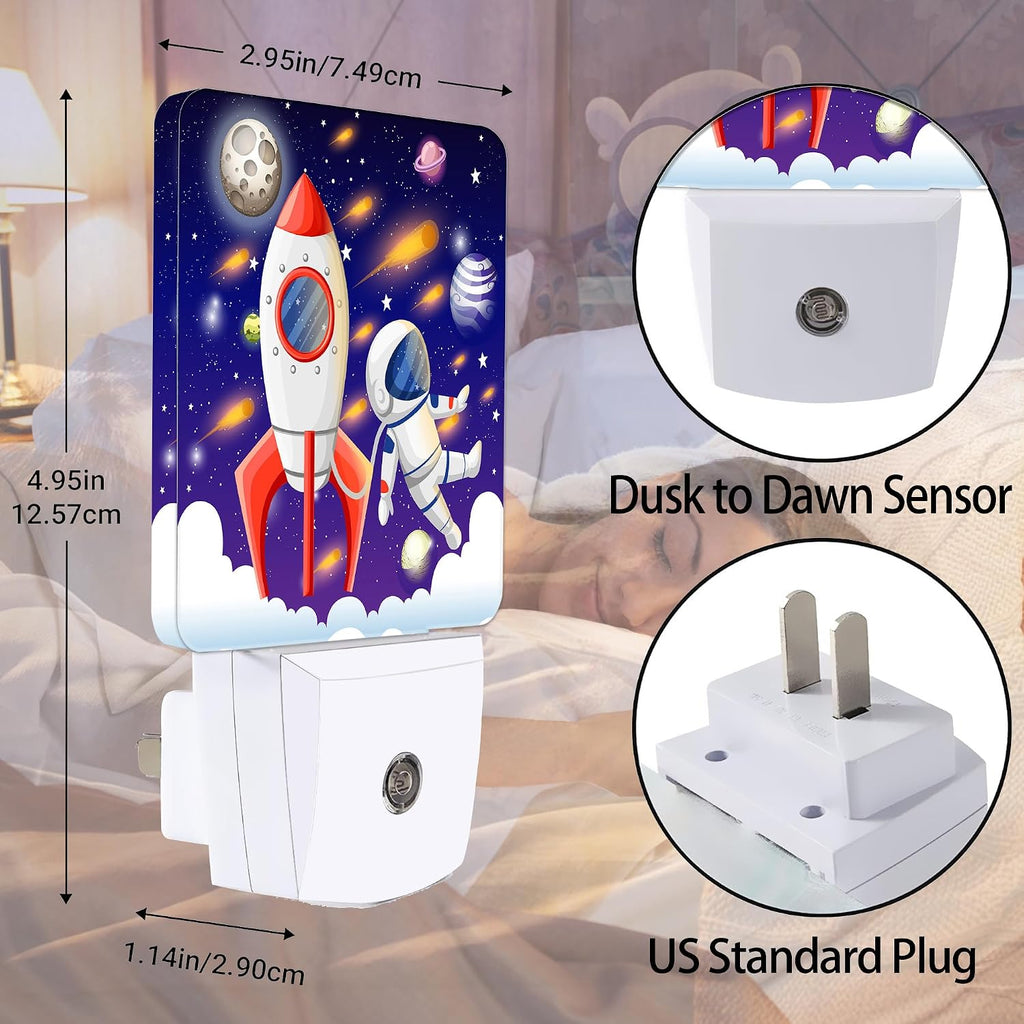 Universe Astronaut Rocket Galaxy Night Light, Dusk to Dawn Smart Sensor Nightlight for Bedroom Bathroom Kitchen Hallway Stairs Hallway…