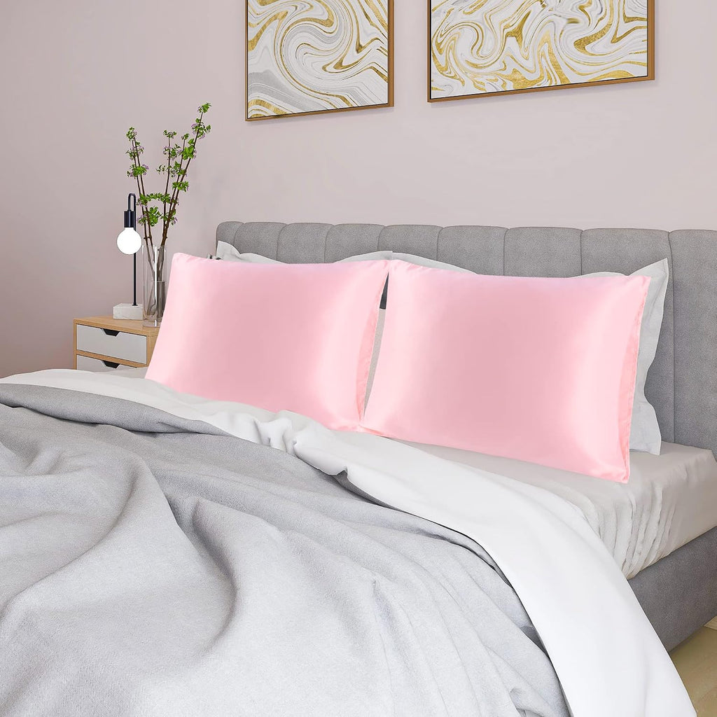 uxcell 2 Pack Silk Satin Pillowcase for Hair and Skin, Cool, Silky, Soft Breathable Pillow Cases King Size 20x36 Inch Sateen Pillowcase Pin…