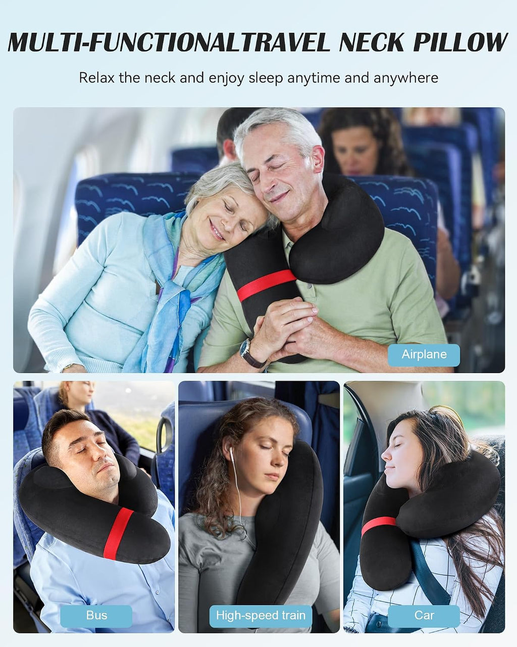 Patented Design Inflatable Travel Neck Pillow – Airplane Neck Pillow with 360° Head & Neck Support, Soft Washable Velvet Cover, Compact…