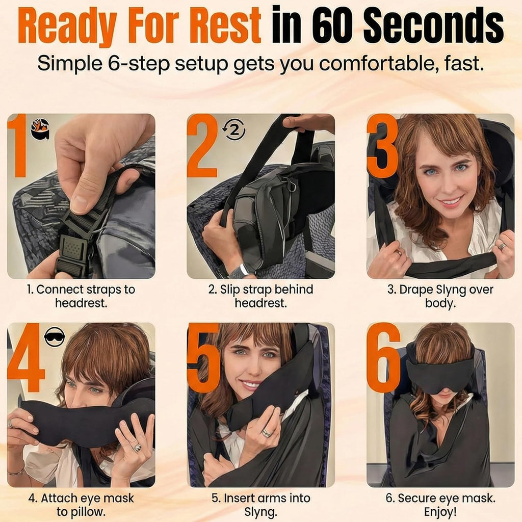 3-in-1 Airplane Sleep Support System - Integrated Plane Sleeping Accessories with Memory Foam Long Haul Flight Pillow, Adjustable Travel…