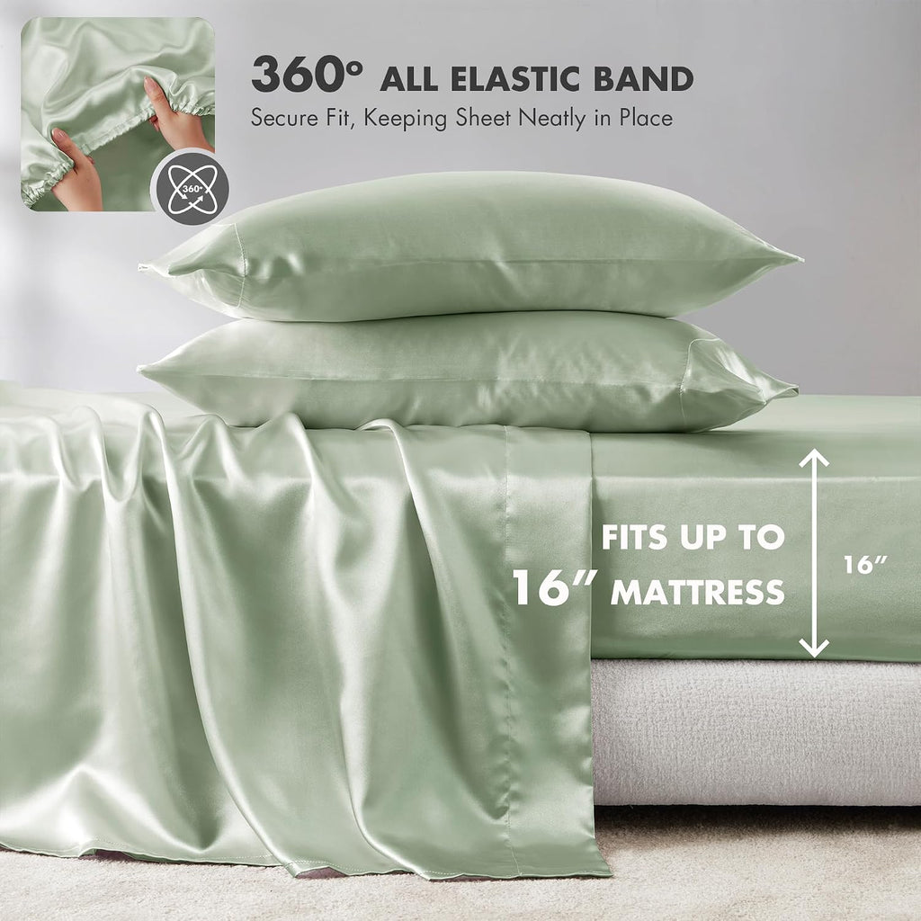 Madisonpark Madison Park Luxurious Satin Bed Sheets, Queen Size, Elastic 14" Pocket Fits up to 16" Mattress, Wrinkle-Free, Soft Satin Sheet…