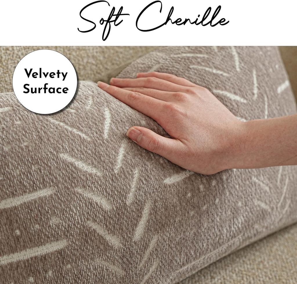 BlissBlush Decorative Long Lumbar Pillow Cover 14x36 for Bed, Taupe Soft Woven Chenille Accent Pillow Cover for Bedroom Couch Sofa…