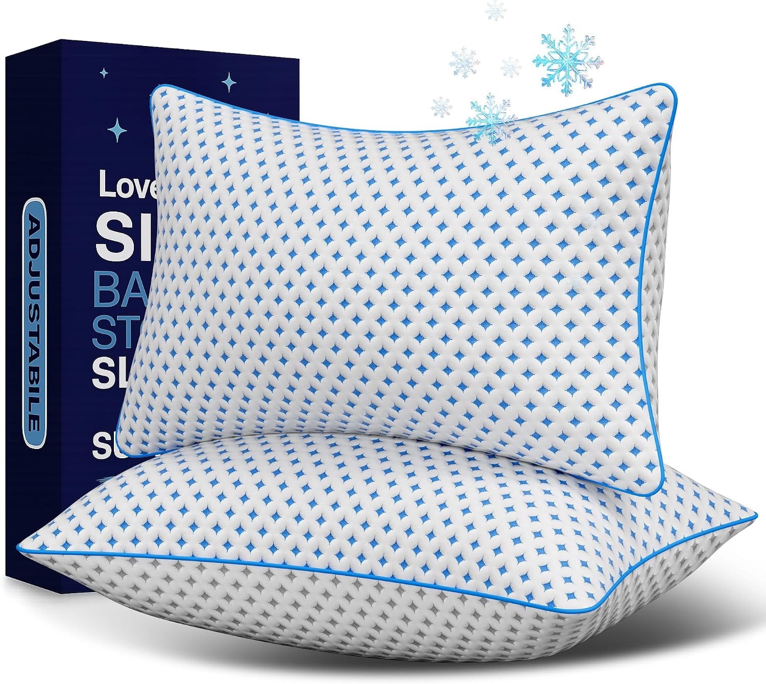 Memory Foam Pillows 2 Pack – Adjustable Loft Cooling Pillows Standard Size Set of 2 for Sleeping, Firm, Supportive, and Breathable Design…