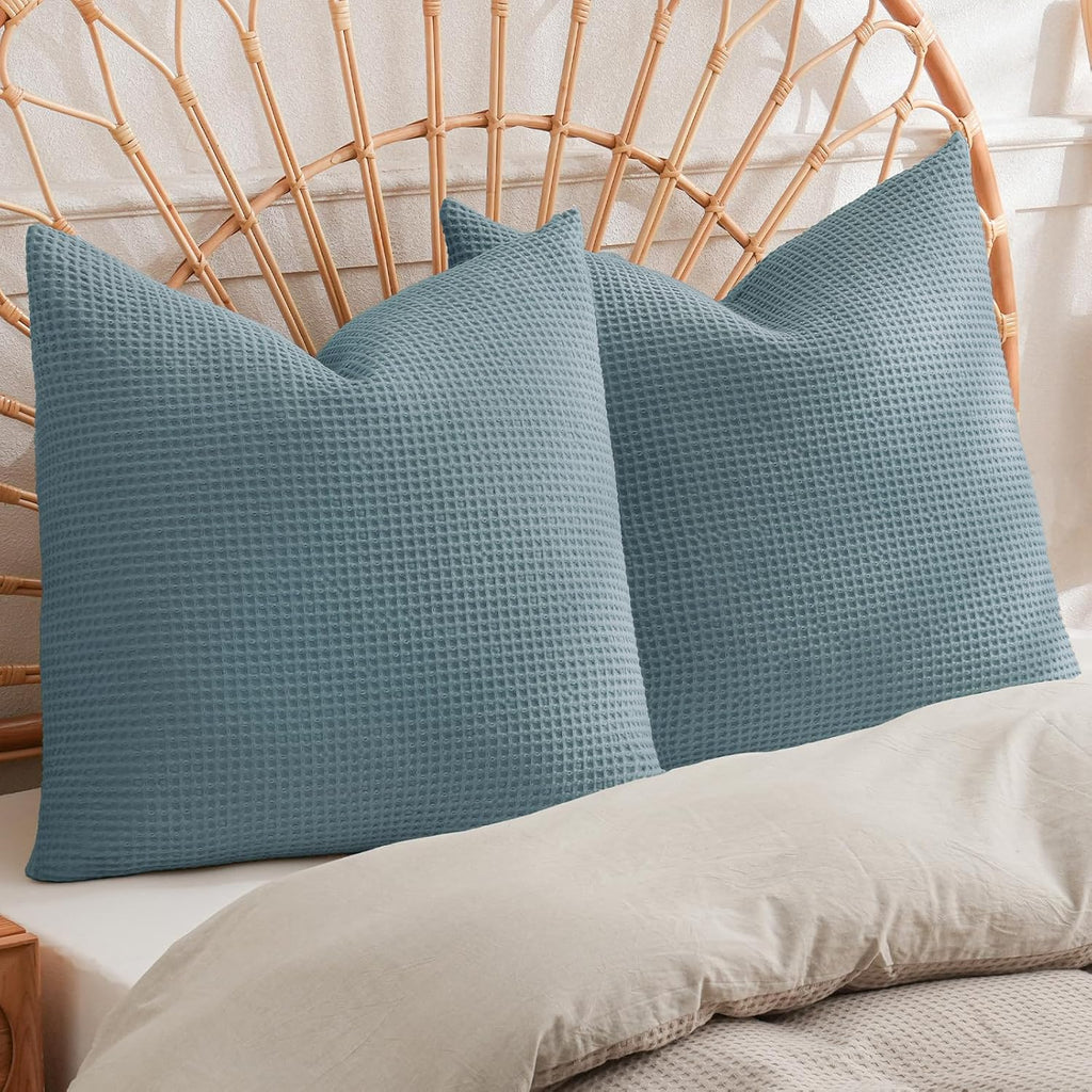 Phf 100% Cotton Waffle Weave Throw Pillow Cover, 24" x 24", No Filling, 2 Pack Elegant Home Decorative Square Throw Pillow Covers for Bed C…