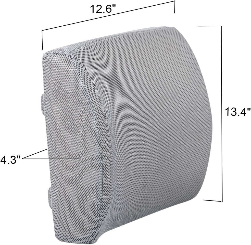 Lumbar Pillow for Chair and Car, Back Support for Office, Memory Foam Cushion with Mesh Cover - Gray