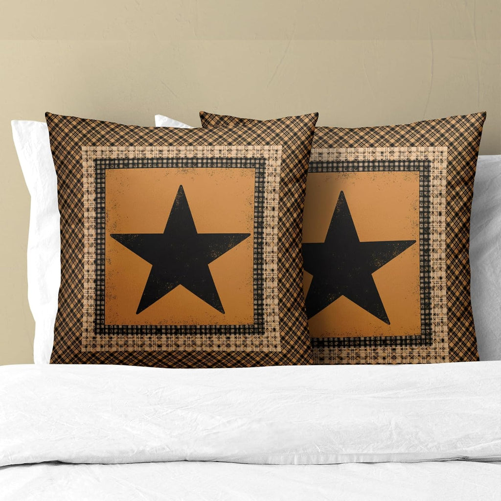 Western Throw Pillow Covers 22x22 Inch Set of 2 Brown Texas Star Decorative Pillowcase Vintage Farmhouse Retro Style Cotton Cushion Cover…