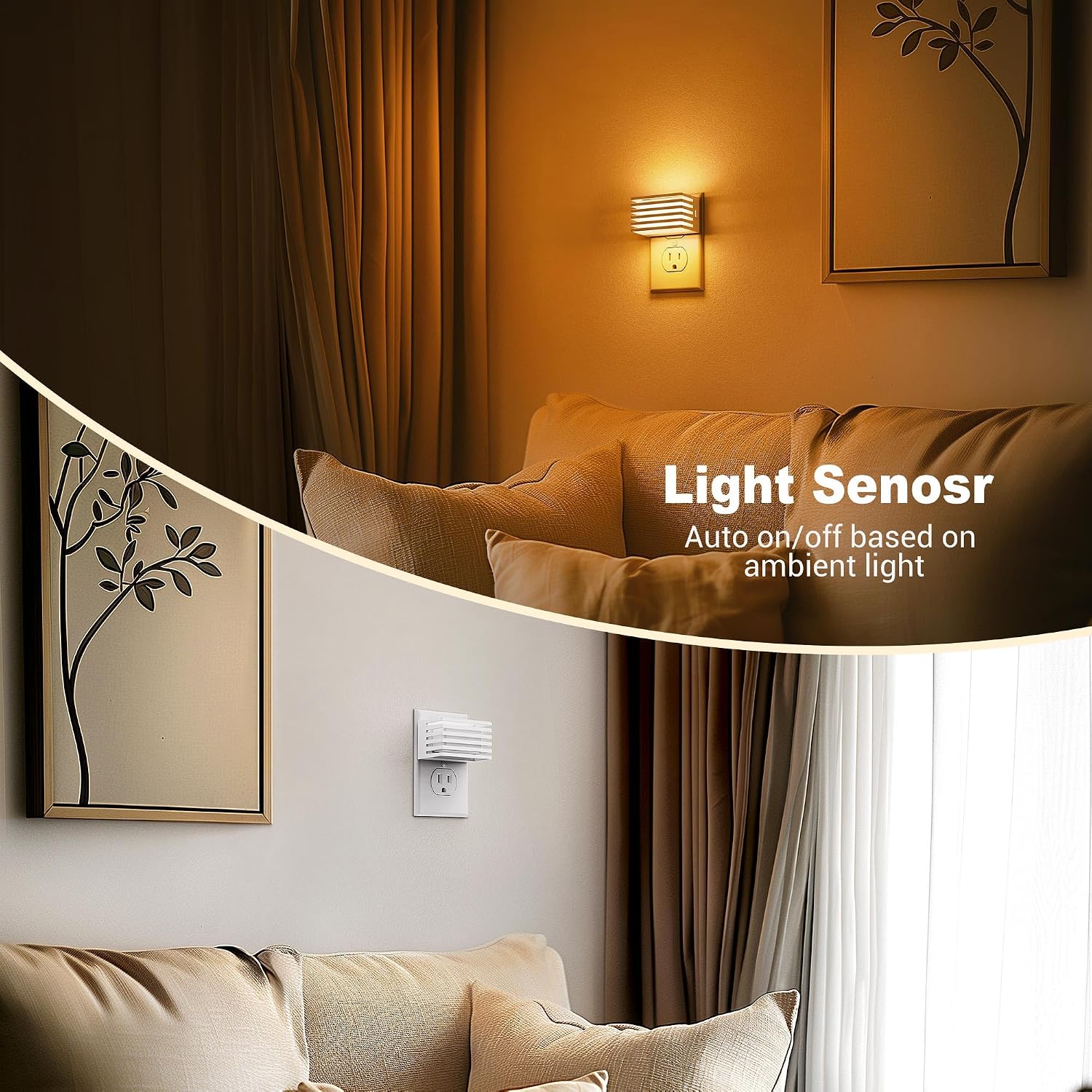 JandCase Amber Night Light, Night Lights Plug into Wall with Dusk to Dawn Sensor, Dimmable Plug in Night Light, Adjustable Brightness, [2…