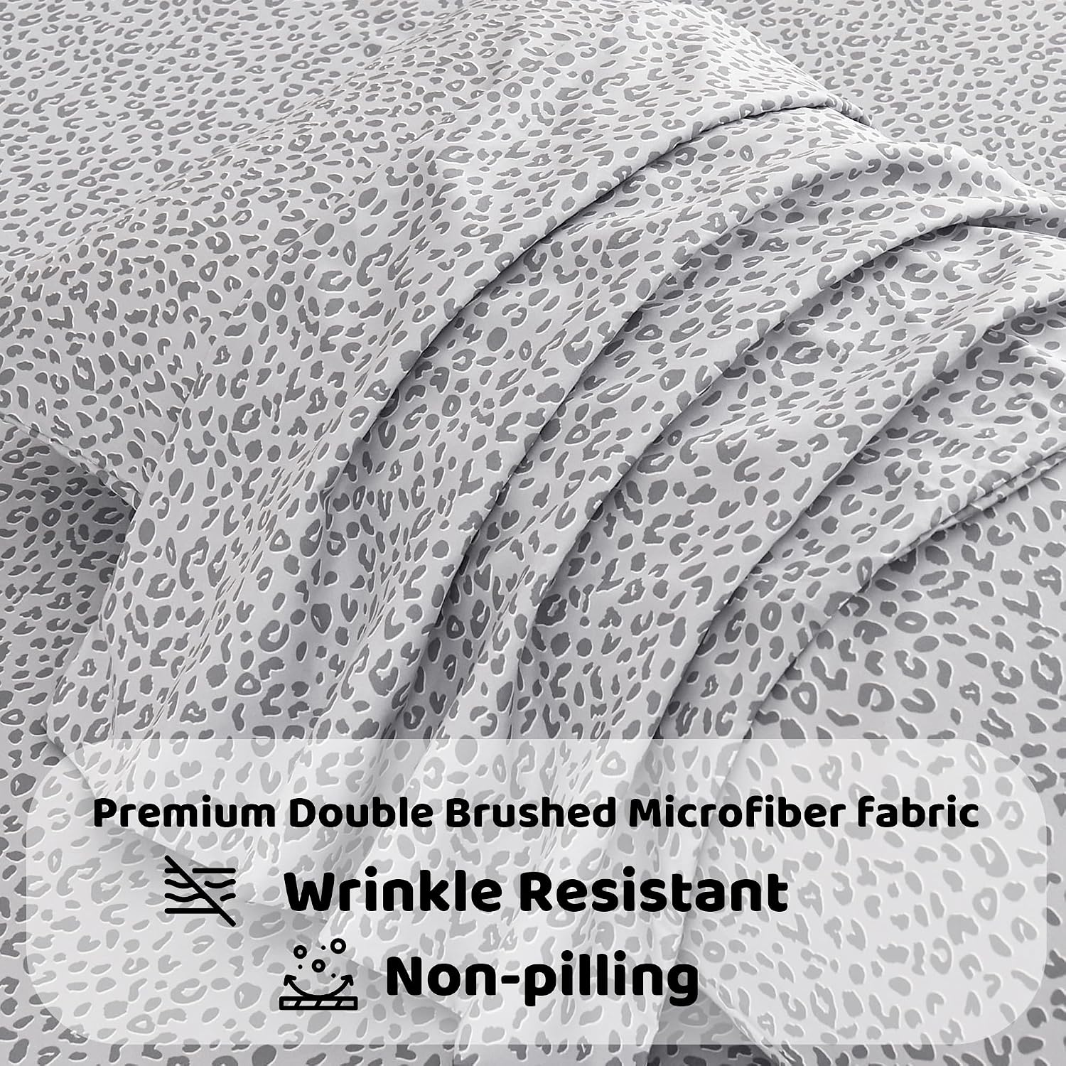 mooreeke Leopard Cheetah Printed Full Bed Sheets, Soft Microfiber Bedding Sheets & Pillowcases, Deep Pocket Non-Slip Fitted Full Sheet, Sil…