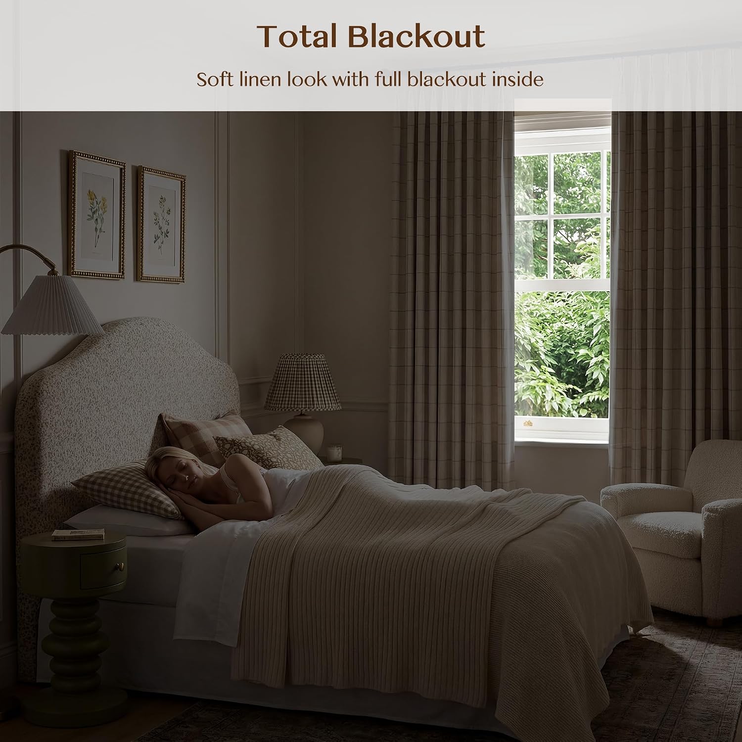 Threegirlshome THREE GIRLS Pinch Pleated Plaid Curtains Blackout Linen Gingham Grey Curtains for Living Room, Bedroom Checkered 95 Inches Lo…