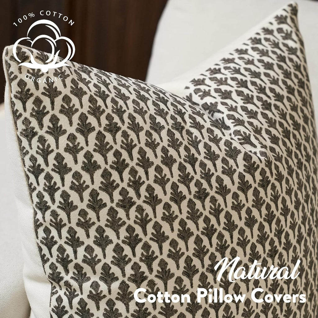 Fiouovohome FIOUOVO Floral Pillow Covers 18x18 Pillow Cover Block Print Couch Pillows for Living Room Decorative Neutral Accent Throw Pillo…