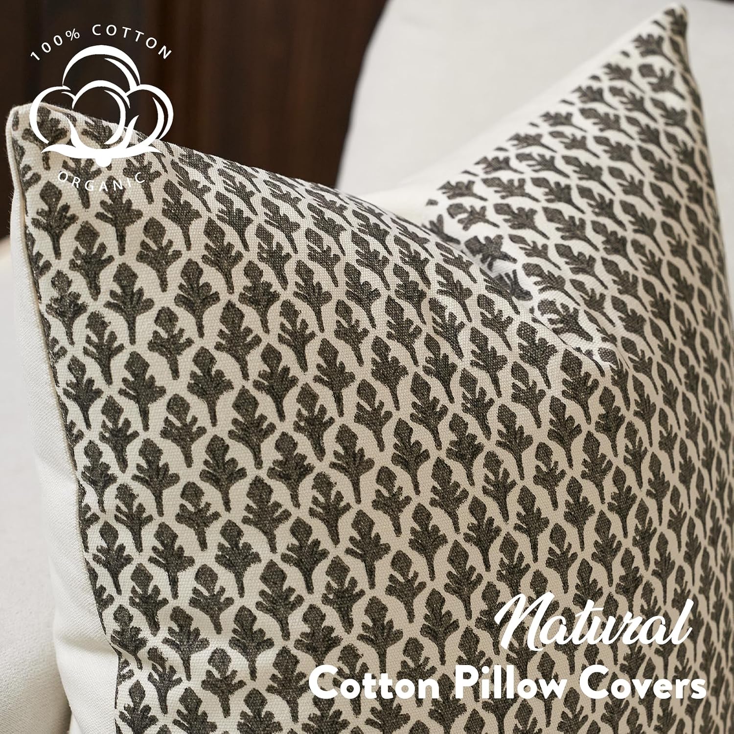 Fiouovohome FIOUOVO Floral Pillow Covers 20x20 Pillow Cover Block Print Couch Pillows for Living Room Decorative Neutral Accent Throw Pillo…
