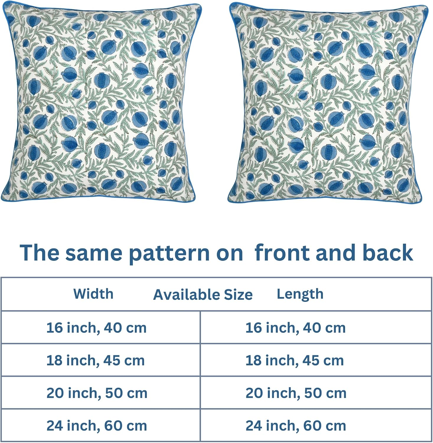 Ridhi Block Print Queen Blue Pillow Cover 20" x 20" (Pack of 2) Decorative Couch Pillows for Living Room, Farmhouse Chic Boho Cute Outdoor…