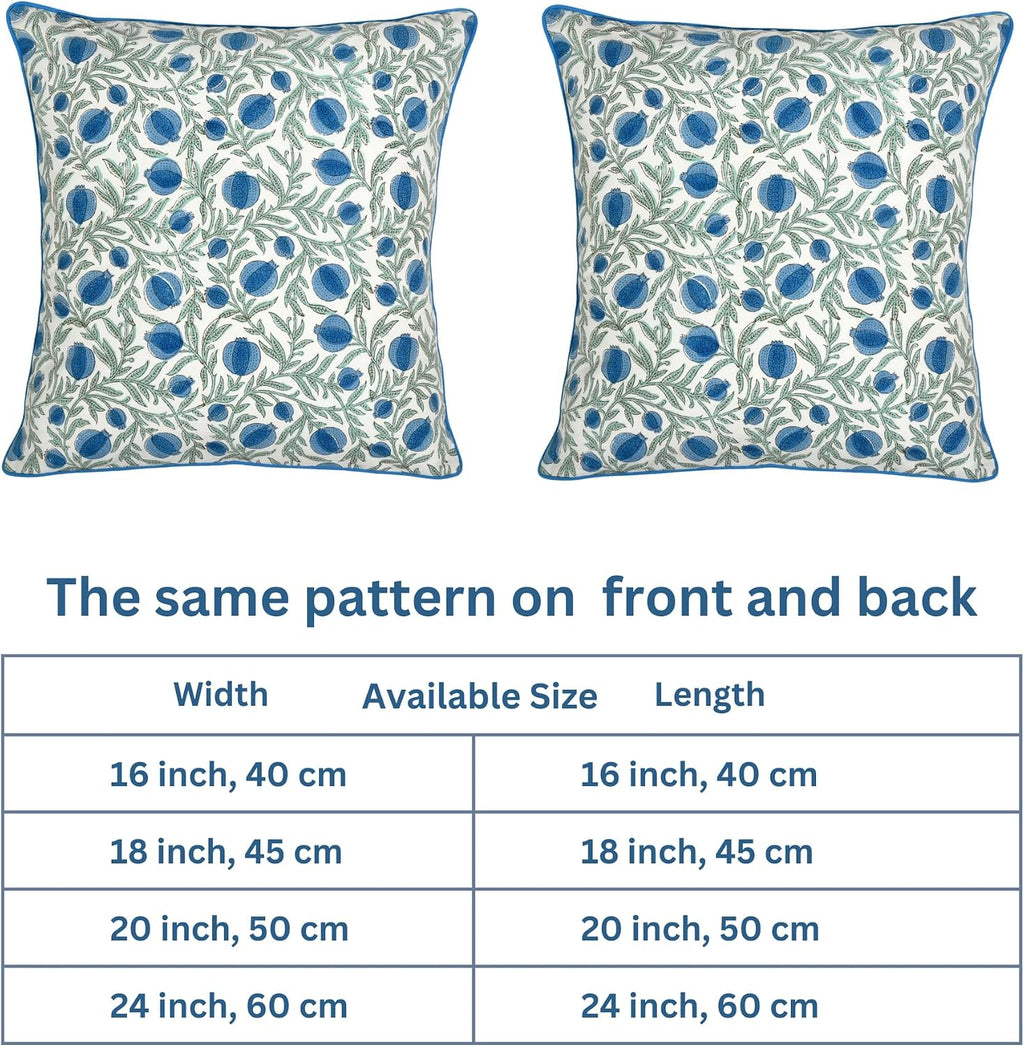 Ridhi Block Print Queen Blue Pillow Cover 24" x 24" (Pack of 2) Decorative Couch Pillows for Living Room, Farmhouse Chic Boho Cute Outdoor…