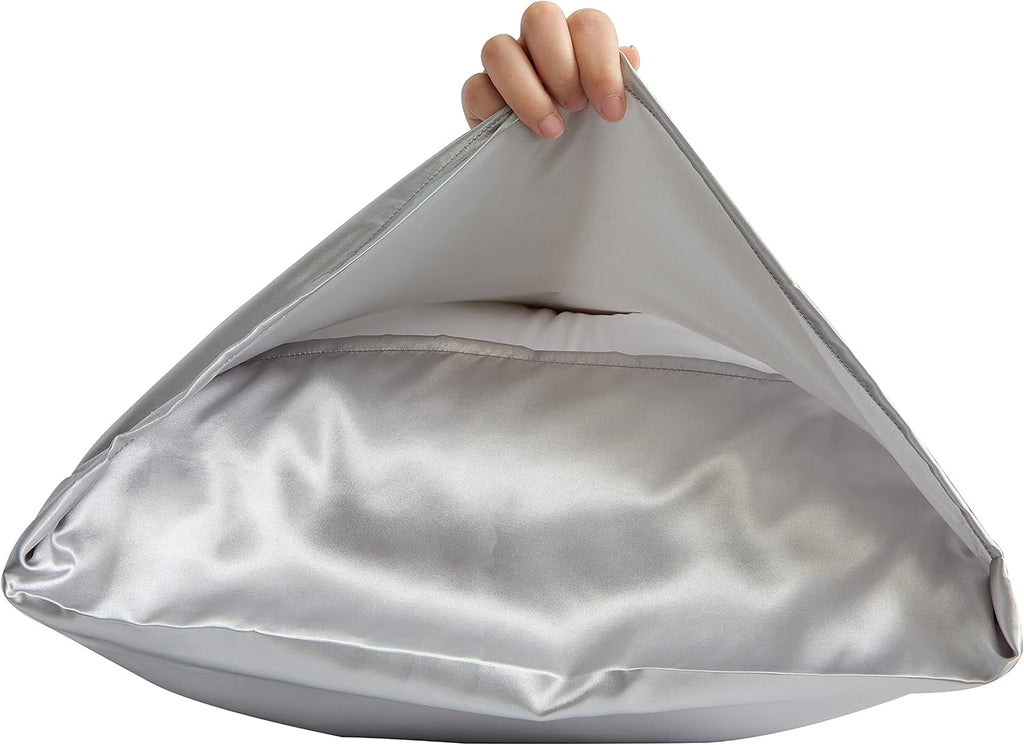 HommxJF King Size Satin Pillowcase Set of 2 with Envelope Closure, Light Gray Silk Pillowcase for Hair and Skin (20x36) Gray