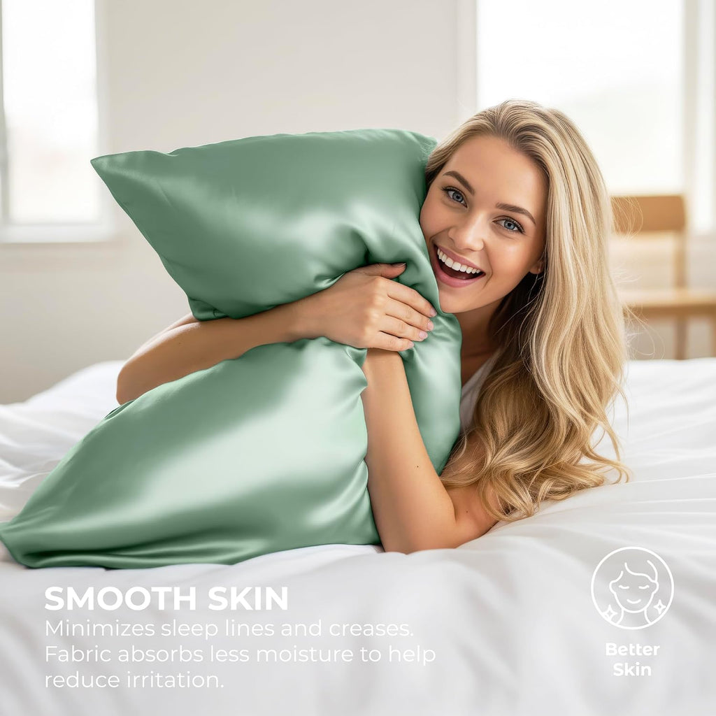 PureBedding Satin Pillowcase 2 Pack - Queen Size (20"x30", Champagne Green) - Silky Pillow Cases for Hair and Skin - Satin Pillow Covers wi…