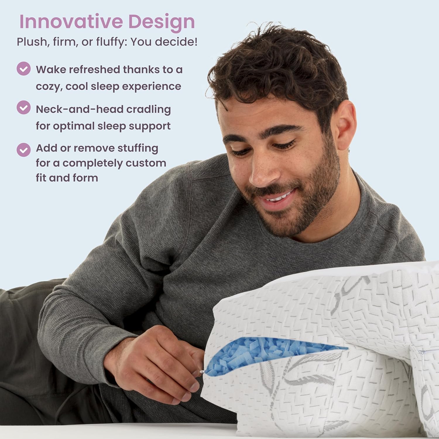 Home Wife Pillow - Cooling Shredded Memory Foam, 1 LBS Extra Bag of Stuffing, Ice Gel Infused Blended with Siliconized Fiberfill. Customize…