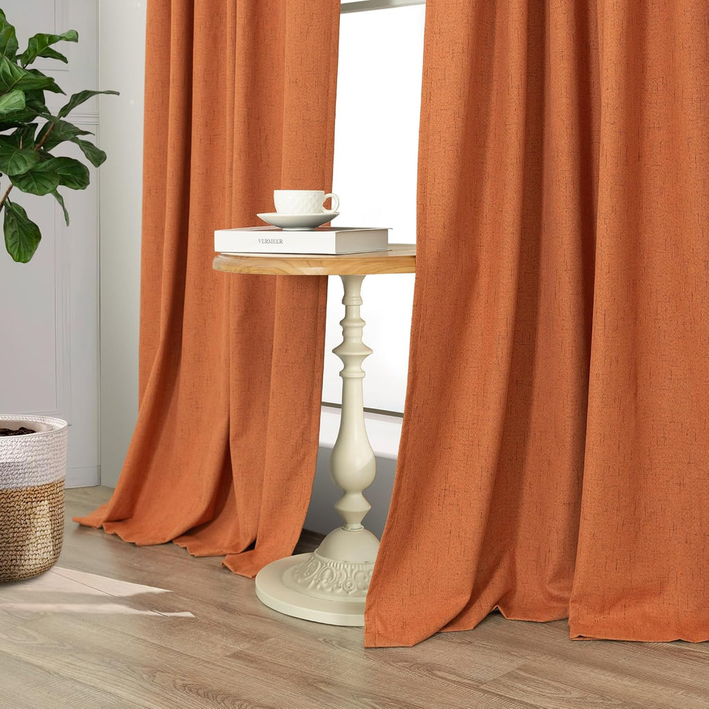 Pitalk Burnt Orange 100% Blackout Window Curtain Panels Light Blocking Linen Boho Black Out Drape for Nursery 84 Inch Long Thermal Insulate…