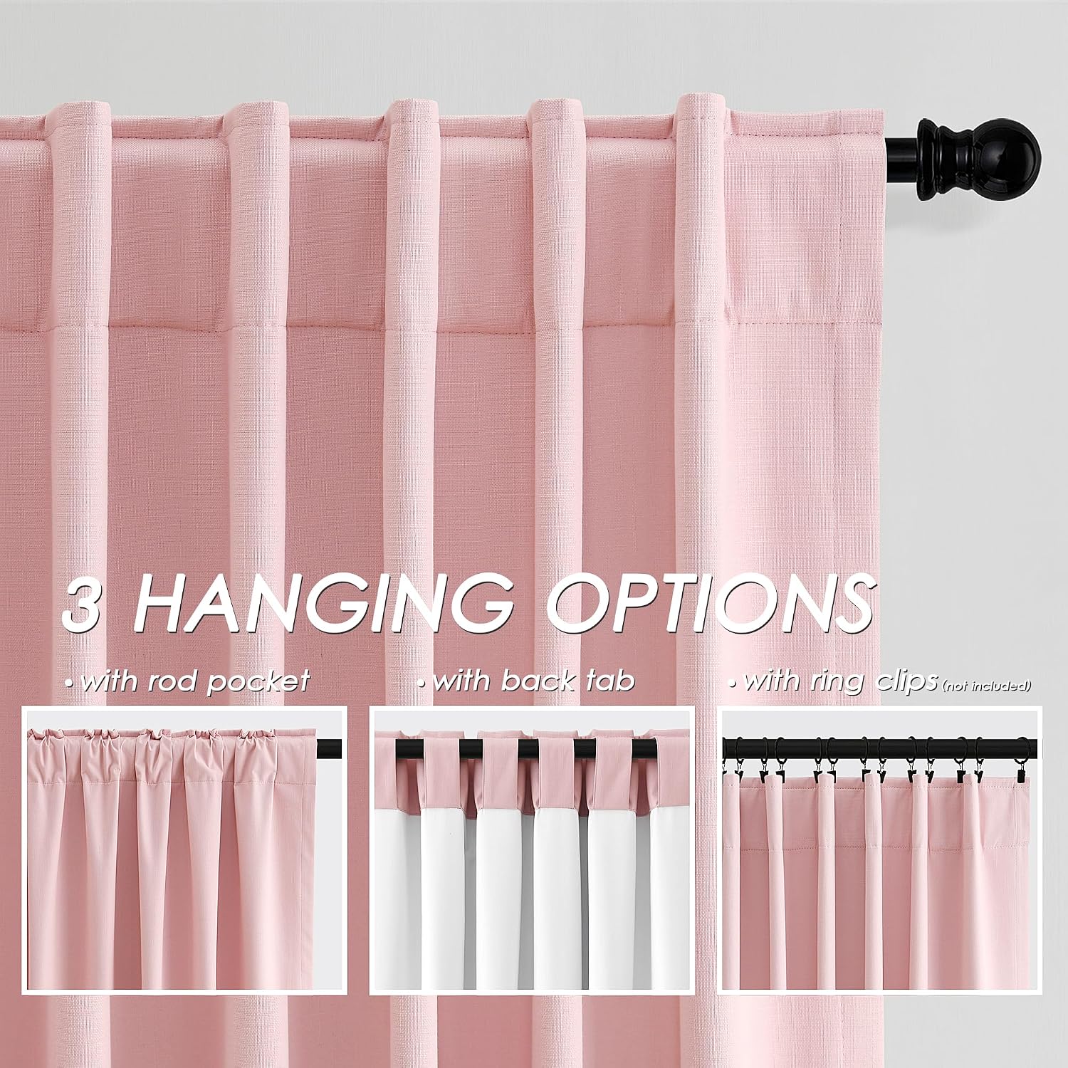 Nanspring Pink 100% Blackout Linen Curtains for Bedroom 90 Inches Long Back Tab Thermal Insulated Modern Farmhouse Decor Black Out Girl Cur…
