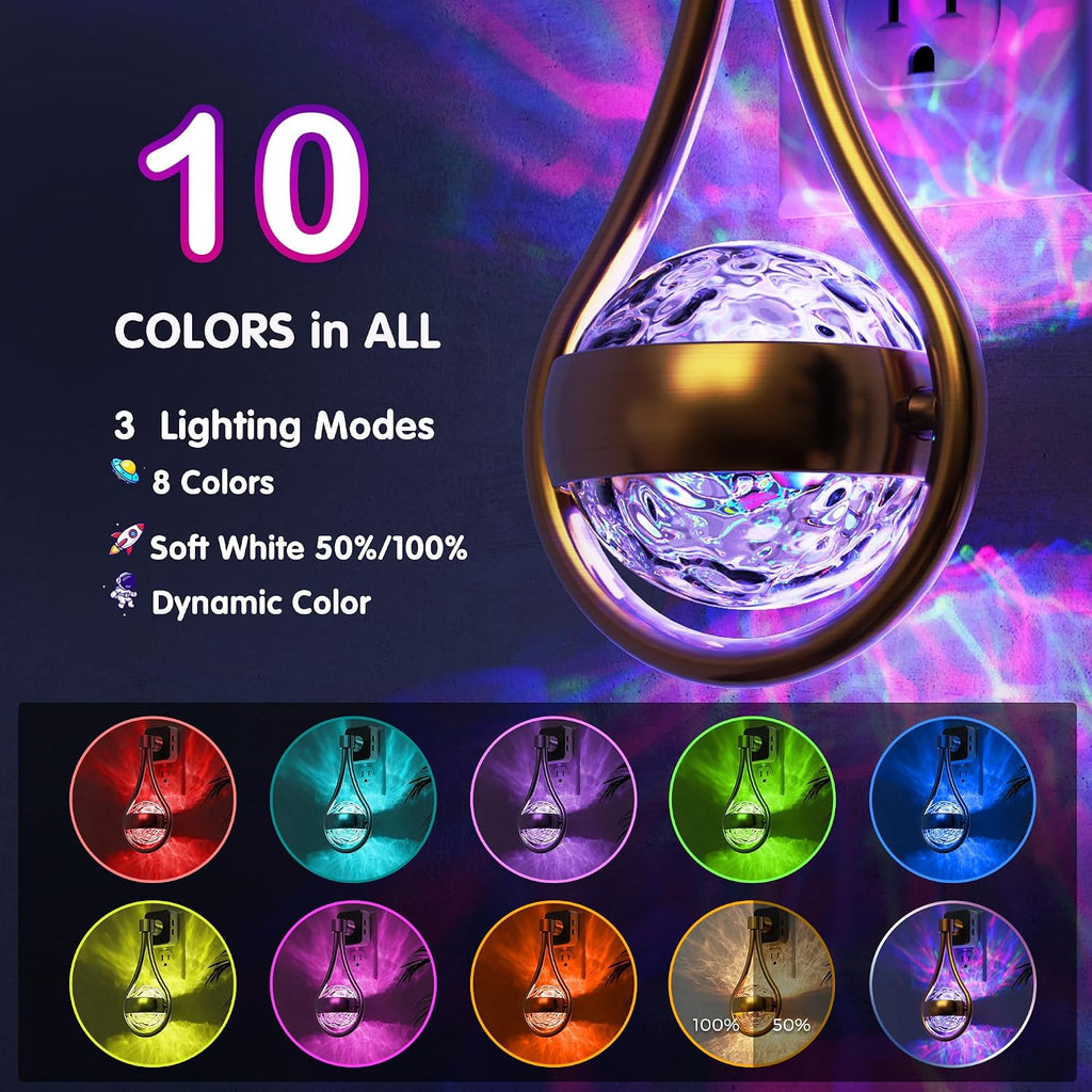 L LOHAS LED Night Lights Plug Into Wall: 2 Pack Star Projector RGB Night Light with 10 Color Change, Dusk to Dawn Sensor, 330°Rotating…