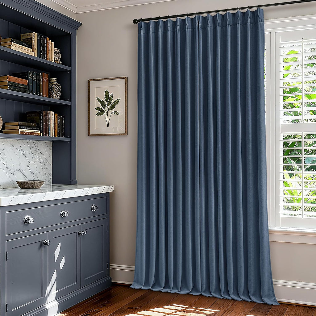 Twodrapes Extra Long Navy Blackout Curtains 120 Inches Long for Bedroom 2 Panels Pinch Pleated 100% Black Out Soundproof Room Darkening Dar…