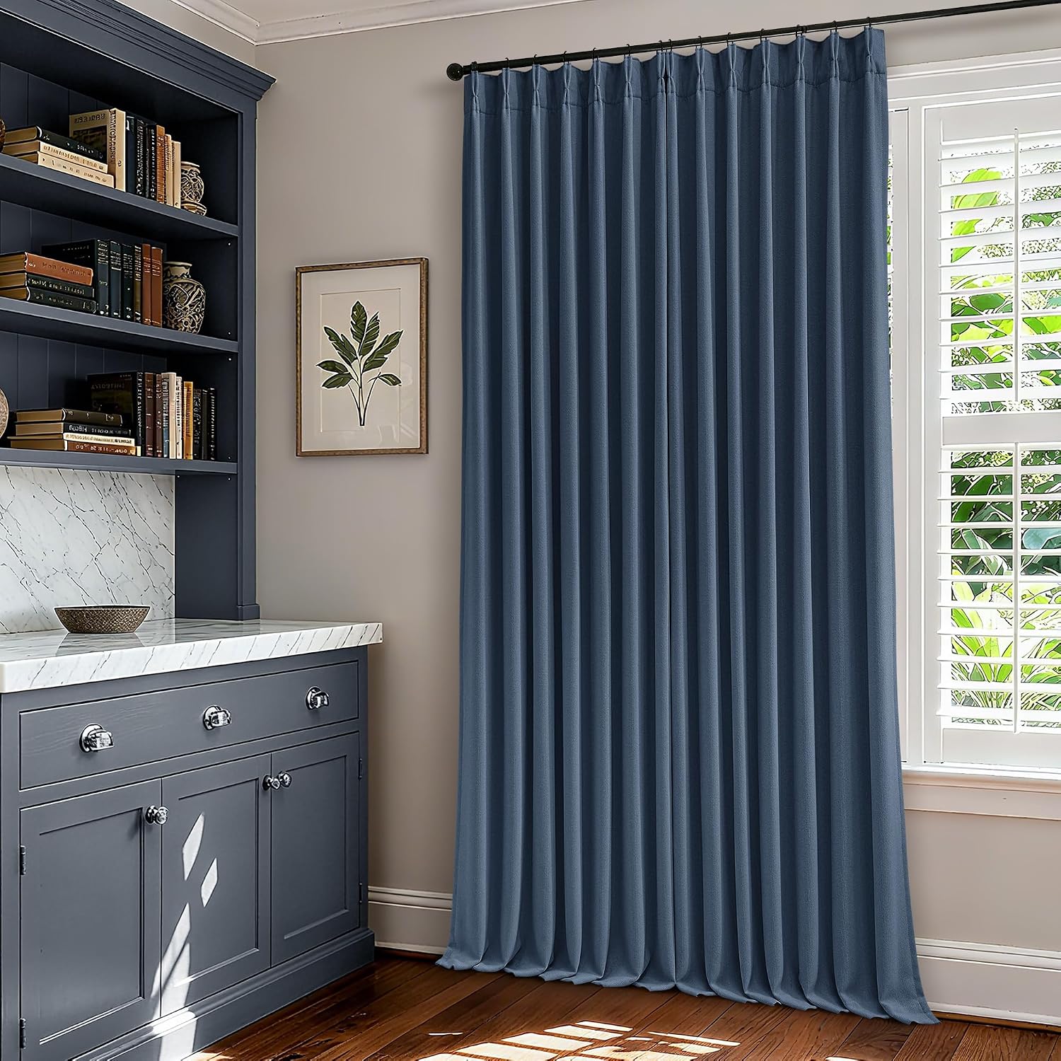 Twodrapes Extra Long Navy Blackout Curtains 120 Inches Long for Bedroom 2 Panels Pinch Pleated 100% Black Out Soundproof Room Darkening Dar…