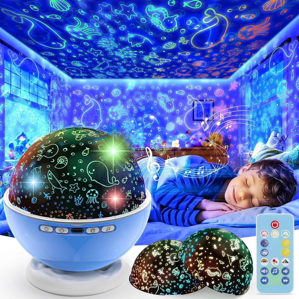 Night Light Projector, Night Light for Kids Room with Remote and Timer,360° Rotation,3 Projection Films,18 Light Modes,8 Lullaby…
