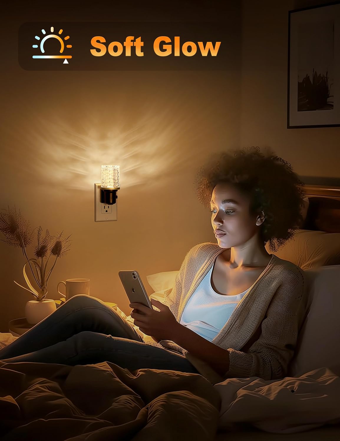 JandCase LED Night Light, Dimmable Night Lights Plug into Wall, Modern Nightlight with Auto On Off Light Sensor, 3000K Soft White Night…