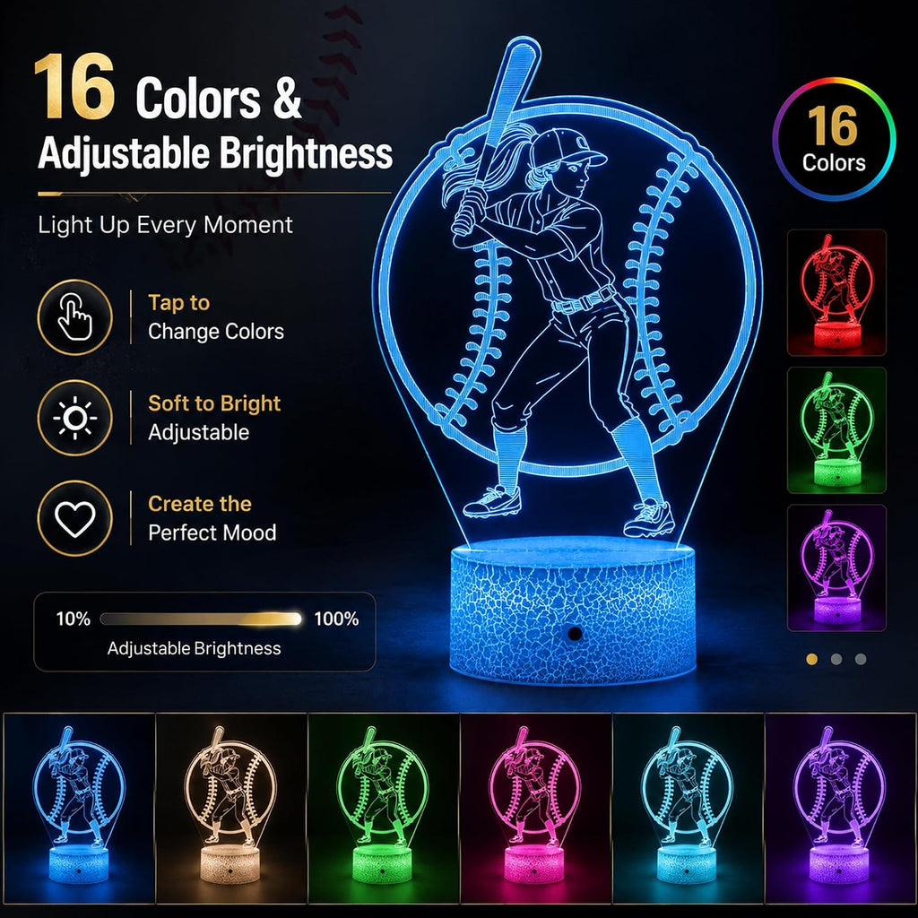 Baseball Illusion Night Light, Remote, 16 Colors Changing RGB Flashing Mode Dimmable LED Lamp, Birthday Holiday Gifts for Boys Girls…
