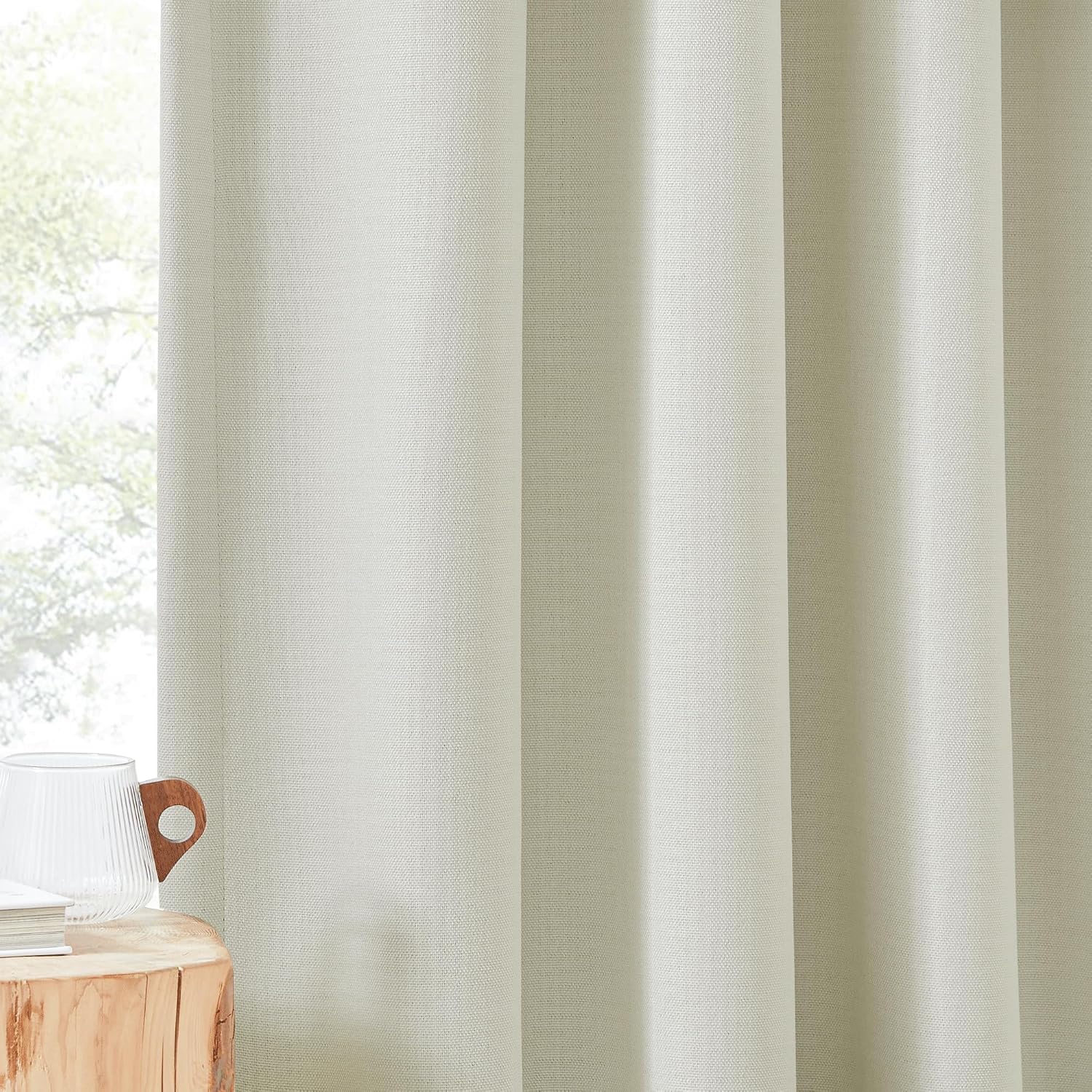 Nicetown Thick Faux Linen Bedroom Curtains 108 inches Long, Room Darkening Dual Rod Pockets & Hook Belt Thermal Curtains Noise Dampening Dr…