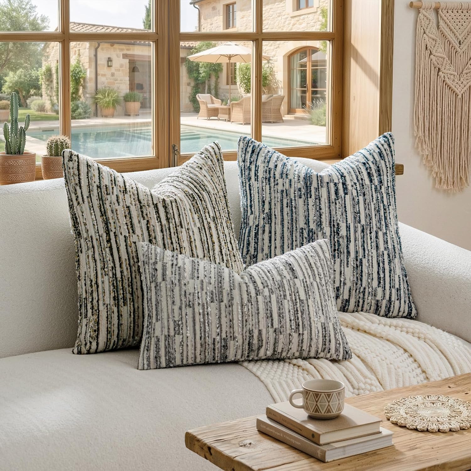 amoment a moment Boho Throw Pillow Covers Set of 2, Striped Decorative Rustic Farmhouse Pillow Cases, Aesthetic Modern Home Decor Couch Cushi…