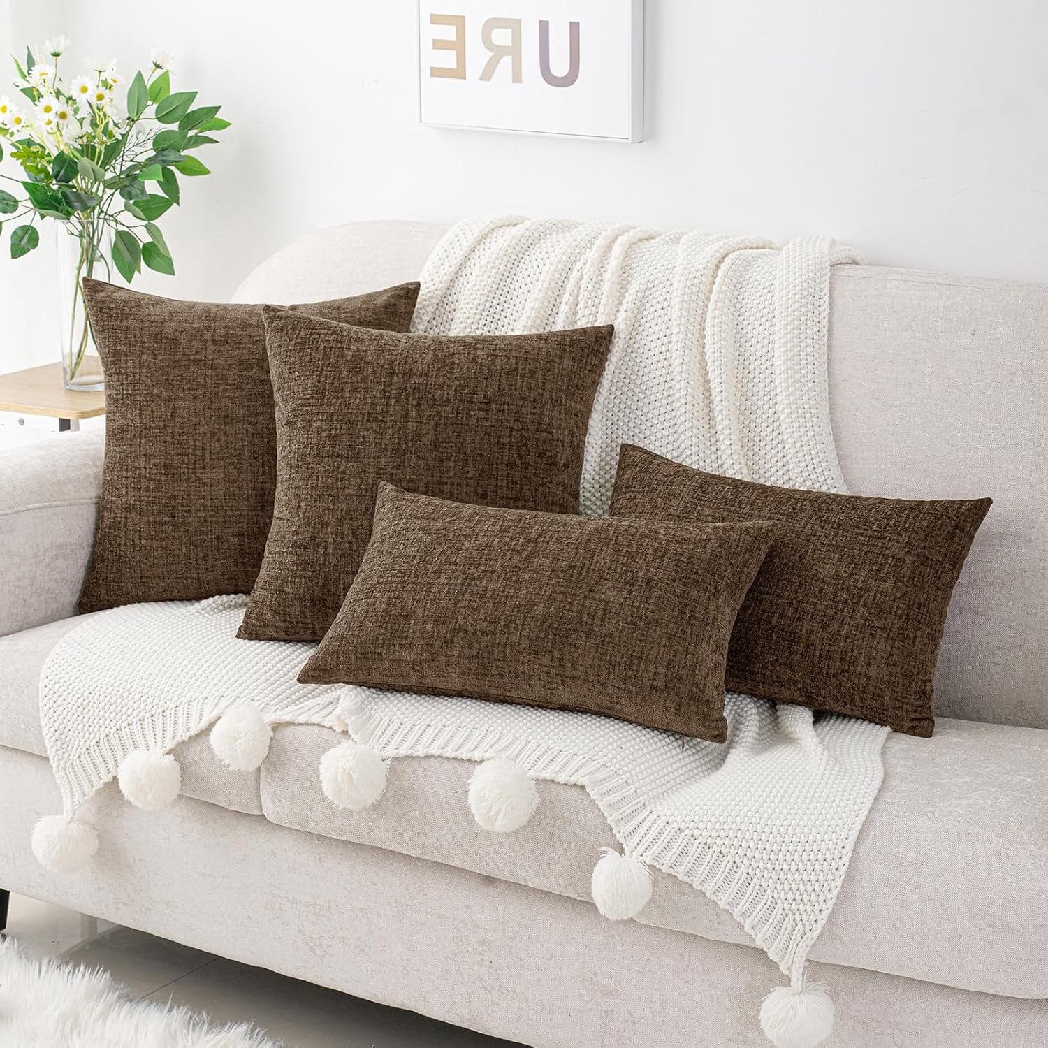 Hwy50 HWY 50 Coffee Couch Pillow Covers 18x18 Inch Pack of 2, Soft Chenille Decorative Throw Pillow Cases Farmhouse for Sofa Living Room Be…