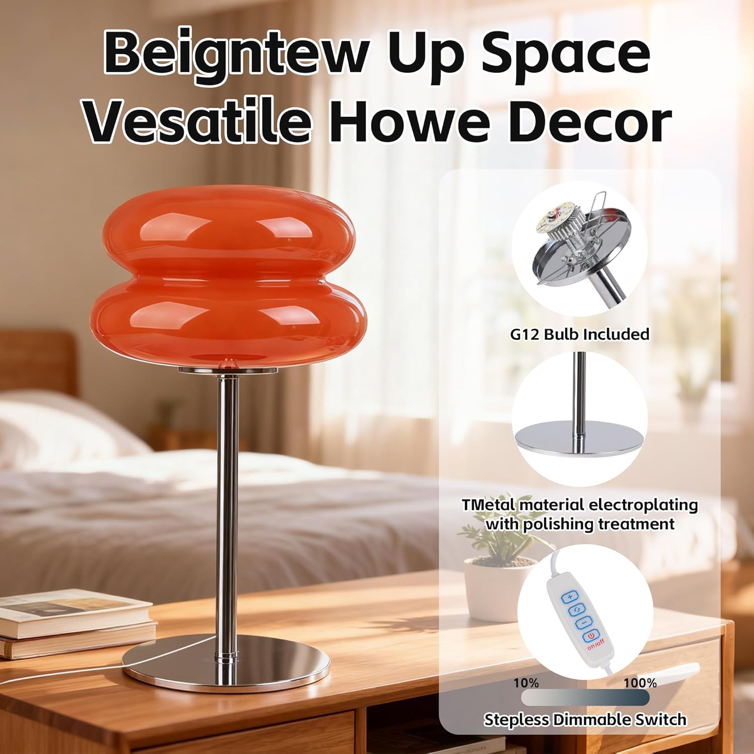 Bedroom Mushroom lamp, Medieval Modern Bedside Table lamp for Night Stands, Vintage dimmable Small Lamps, Cute Cool Desk Lamps Home Room…