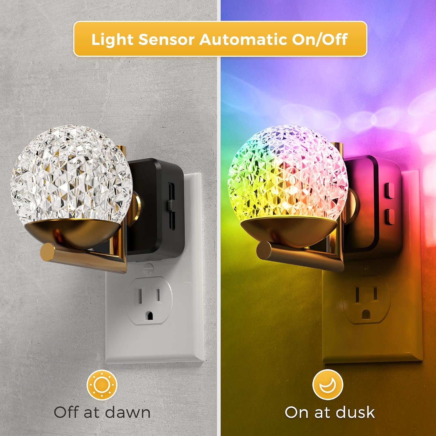 L LOHAS LED Night Lights Plug Into Wall 2 Pack, Dusk to Dawn Sensor,10-Color RGB Dimmable Night Light, 180°Rotating Plug in Night Light…