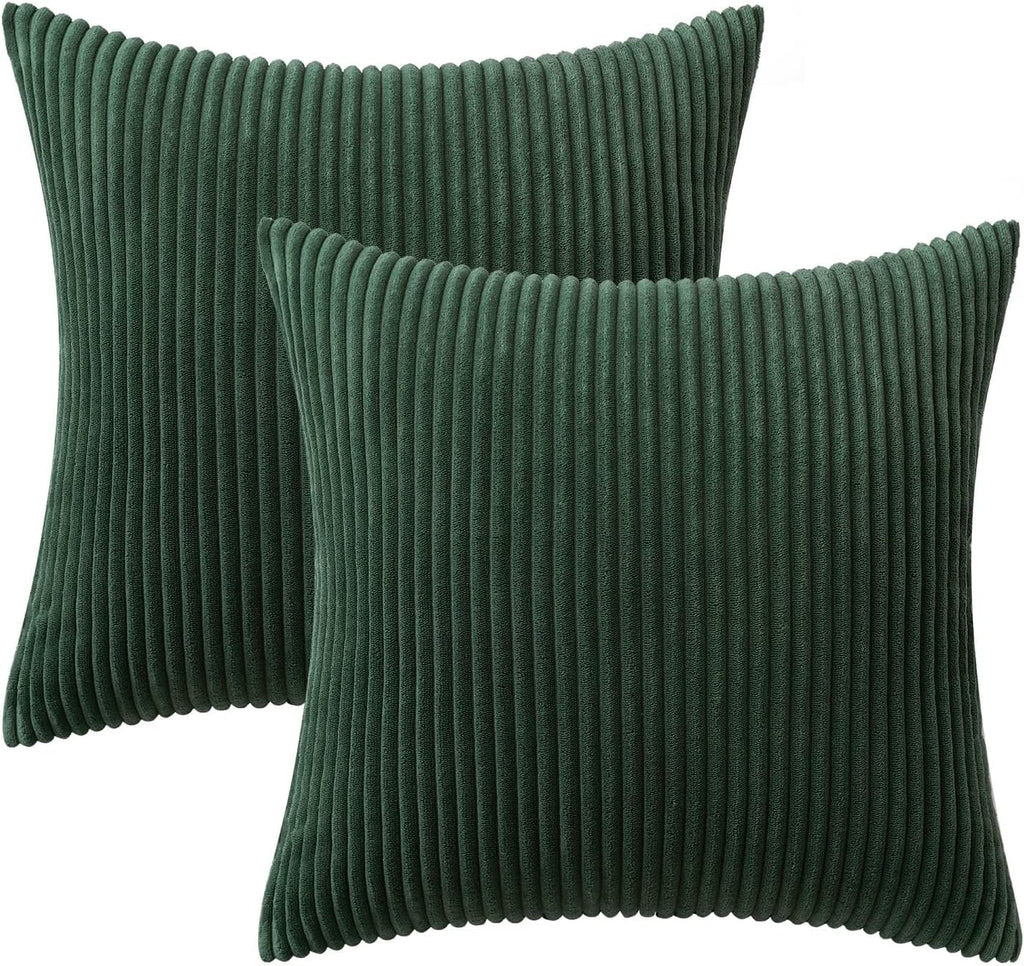MIULEE Pack of 2 Army Green Corduroy Pillow Covers Soft Boho Striped Throw Pillow Covers Set Decorative Square Cushion Cases Pillowcases…