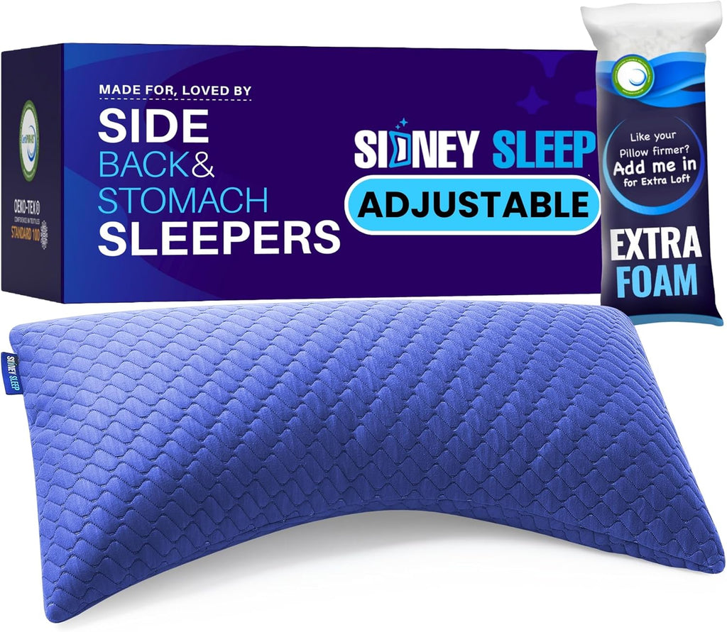 Sidney Sleep Pillow for Side and Back Sleepers - Comfort for Neck and Shoulder Pain - Adjustable and Customizable Shredded Memory Foam…