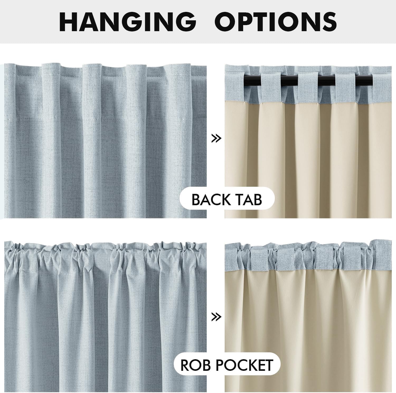 Miulee 100% Blackout Linen Curtains for Bedroom, Chambray Blue Solid Luxury Decor Thermal Insulation Room Darkening Drapes for Living Room…