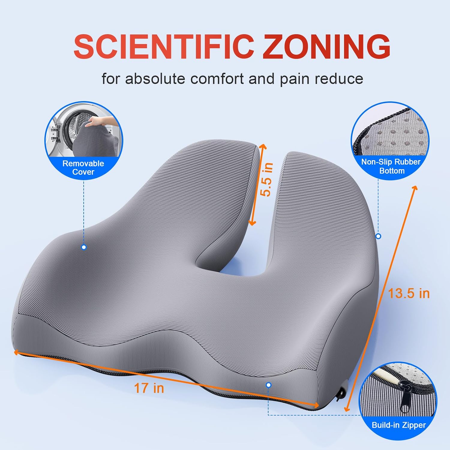 Benazcap X Large Memory Seat Cushion for Office Chair Ergonomic Cushions Butt Pillow for Pressure Relief Sciatica & Memory Foam for Long Si…