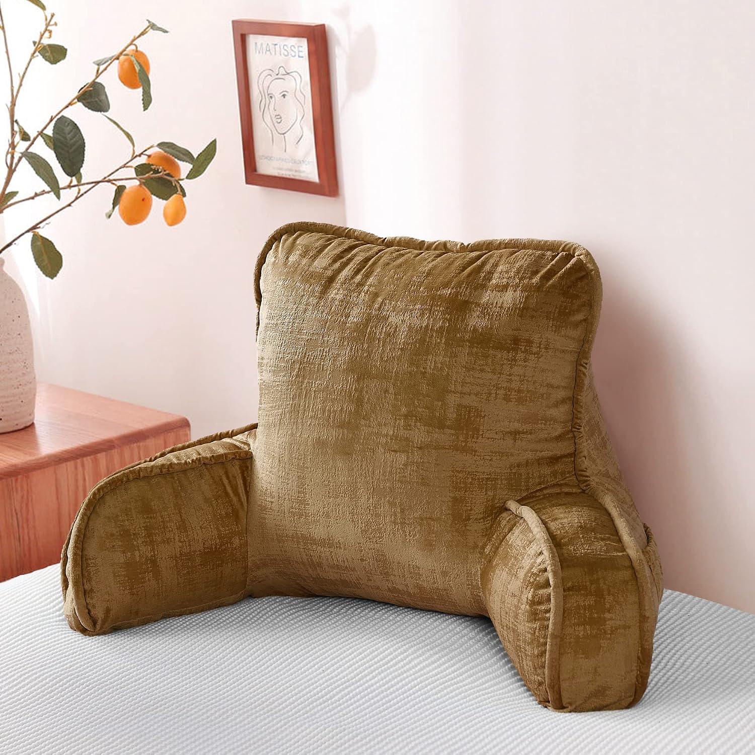 Bytide DIY Assembly Art Velvet Backrest Reading Bed Rest Pillow with Arms & Pockets, 18" H for Sitting in Bed Couch Sofa, Back Support Cush…