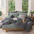 Bdear 3 Pieces Reversible Duvet Cover Set Queen Size 90''W x 90''L, 100% Washed Cotton Duvet Cover with Zipper Closure Plus 2 Pillowcases,…