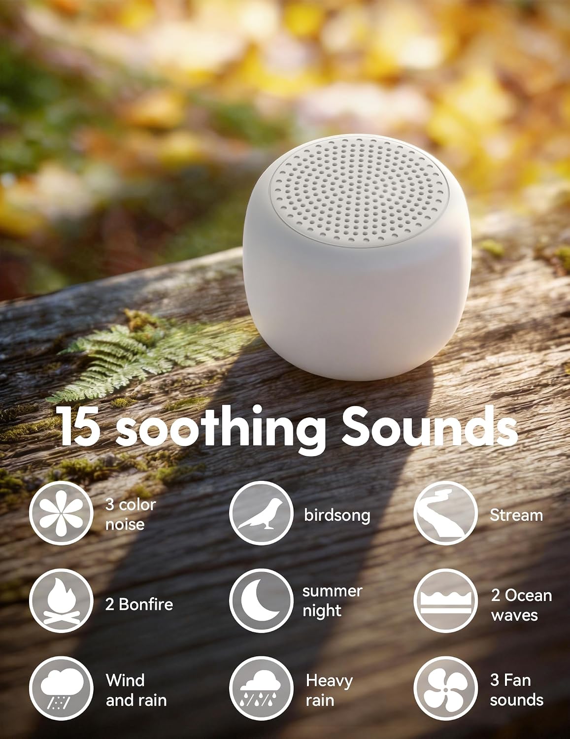 Babelio White Noise Sound Machine for Adults Kids Baby, Mini, 15 Non-looping Sounds, Timer, Memory Function, Easy to Pocket and Travel White