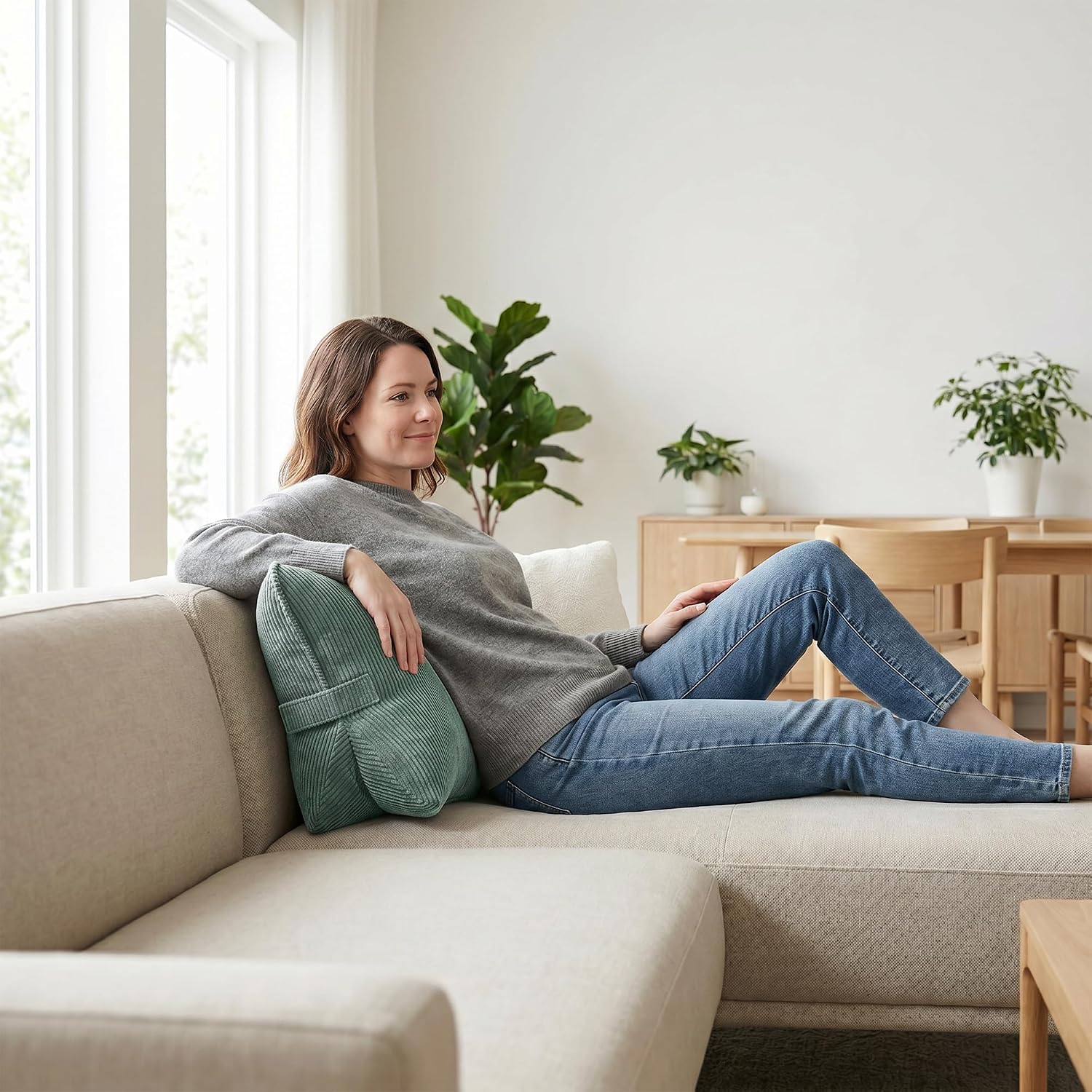 Ailuteie Pat. Pend. Corduroy Lumbar Support Pillow for Sitting and Posture Support, Triangle Cushion for Bed, Sofa or Couch, Reading Back P…
