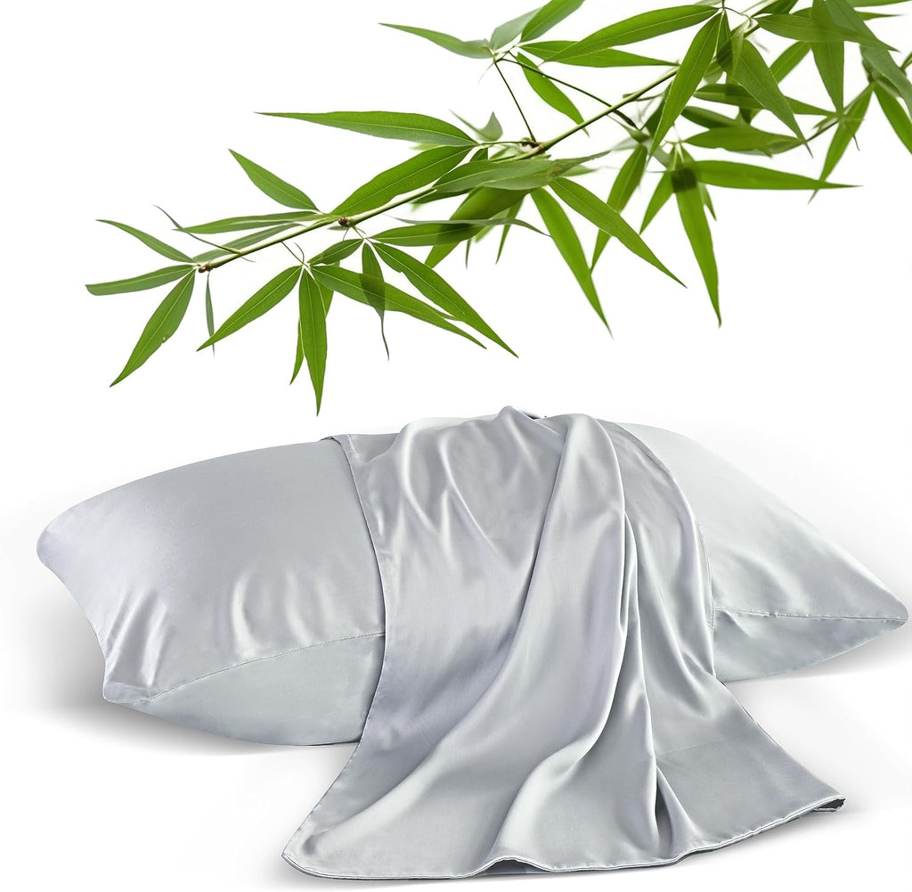 ShunjieHome 2 Pack Cooling Pillowcasess for Hot Sleepers & Night Sweats, 400 TC Bamboo Viscose Pillow Protectors, Zippered Pillow Cases Que…
