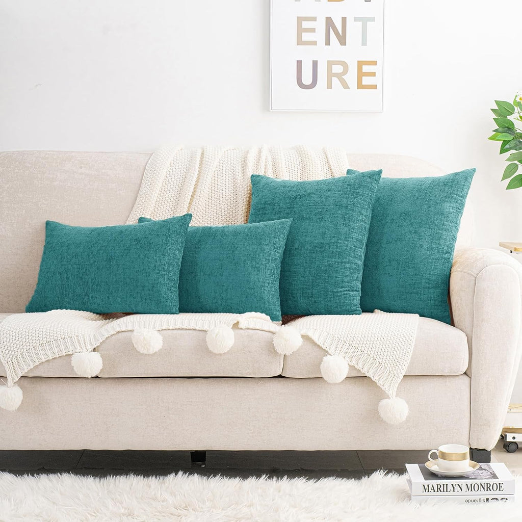 Hwy50 HWY 50 Teal Couch Pillow Covers 22x22 Inch Pack of 2, Soft Chenille Decorative Throw Pillow Cases Farmhouse for Sofa Living Room Bed…