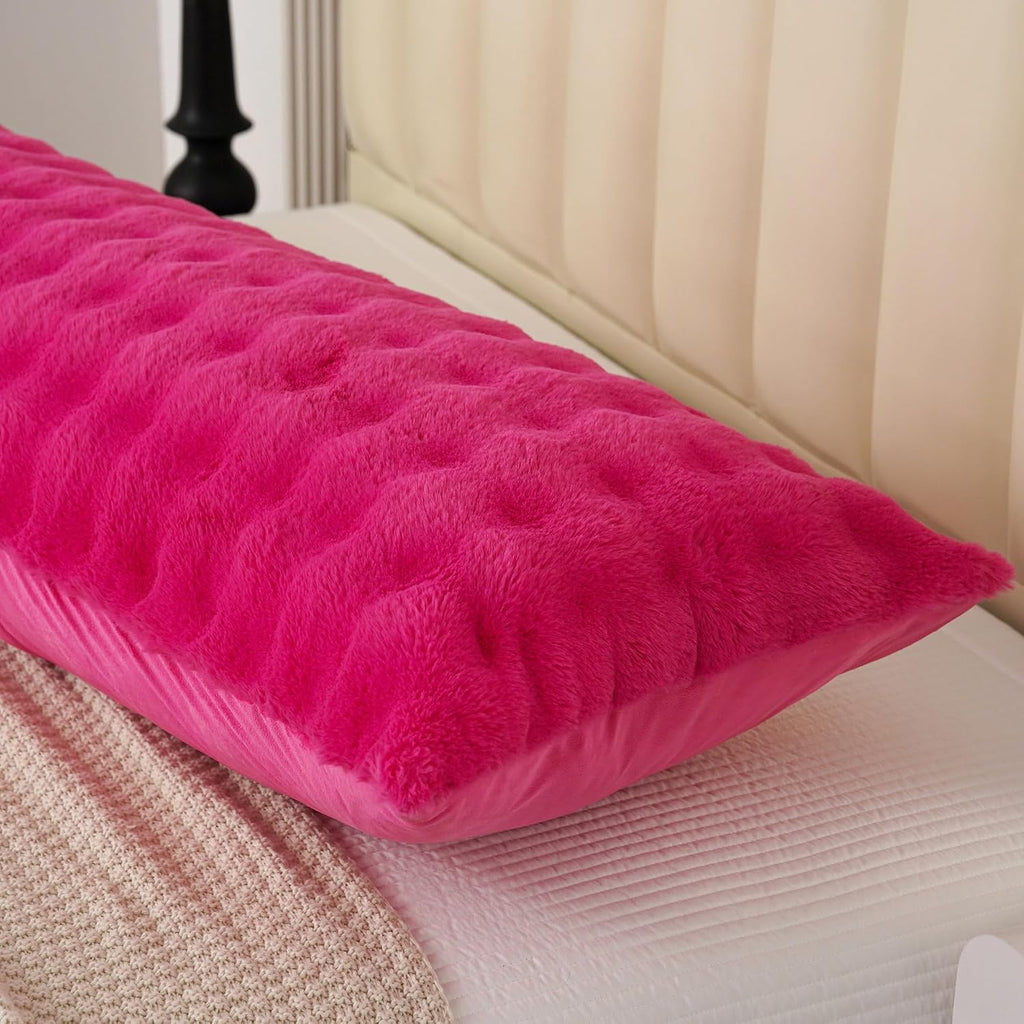 Uhamho Fluffy Faux Fur Body Pillowcase, Luxury Bubble Waffle Carved Plush Long Size 21"x54" Body Pillow Cover for Adults and Children Soft…