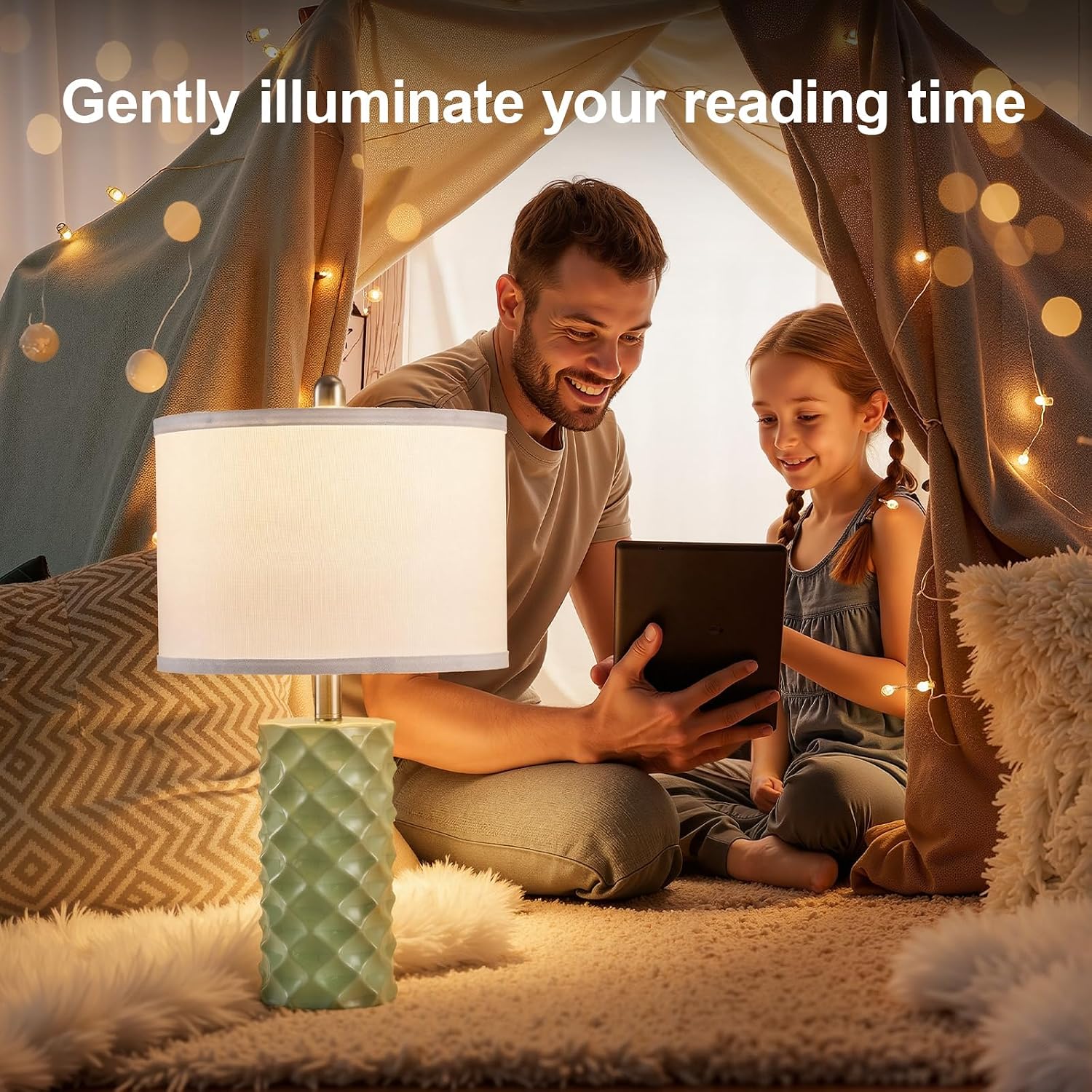 BLHDZJR Vitality Green & Star Diamond Ceramic Table Lamps (Set of 2) - 23" Luxe Modern Bedside Lamps for Nightstand, bedrooms, Living…