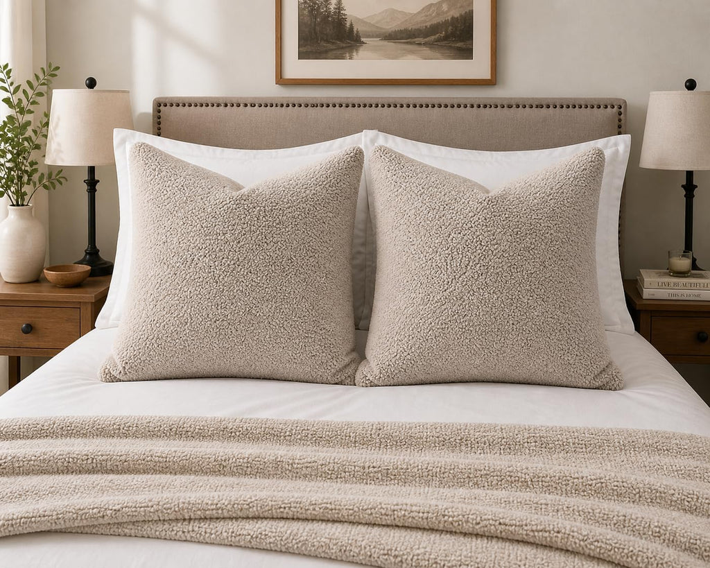 Reafort Ultra Soft Sherpa Euro Sham Pillow Cover 26" x 26", Plush Fluffy Decorative Cushion Cover with Zipper Closure, Cozy Faux Fur…