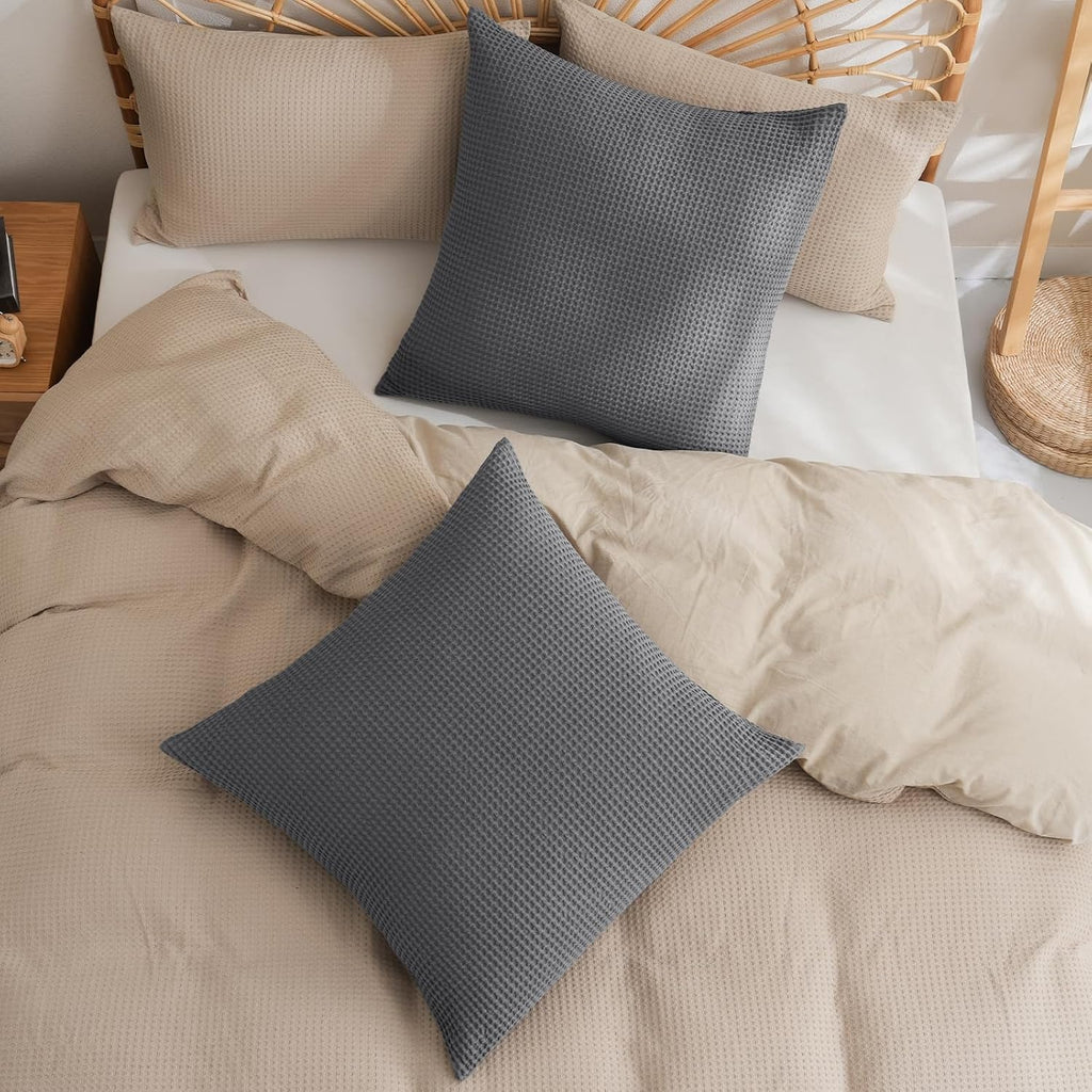 Phf 100% Cotton Waffle Weave Throw Pillow Cover, 20" x 20", No Filling, 2 Pack Elegant Home Decorative Square Throw Pillow Covers for Bed C…
